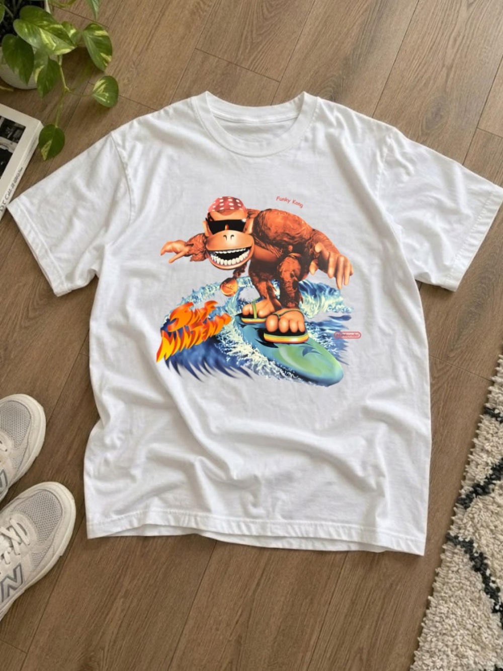 White Men’s Surf Graphic Swim Tee - Donkey Kong Style